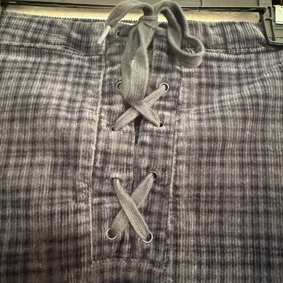 SO Corduroy A-Line Mini Skirt‎ Women's 3 Blue Plaid Lace-Up Detail Stretch Retro - Picture 3 of 8